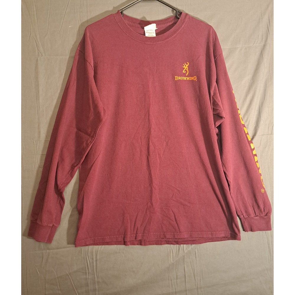 Browning‎ Graphic Long Sleeve Shirt Mens Size Large Maroon Orange Spellout